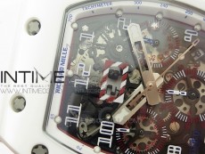 RM011 Carbon Case (Blue markers) Chronograph KVF 1:1 Best Edition White Ceramic Bezel Skeleton Dial on White Rubber Strap A7750