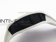 RM011 Carbon Case (Blue markers) Chronograph KVF 1:1 Best Edition White Ceramic Bezel Skeleton Dial on White Rubber Strap A7750