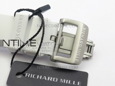 RM011 Carbon Case (Blue markers) Chronograph KVF 1:1 Best Edition White Ceramic Bezel Skeleton Dial on White Rubber Strap A7750