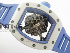 RM035-02 Real White Ceramic Case V2 KVF Best Edition Skeleton Dial Blue Crown on Blue Rubber Strap MIYOTA8215