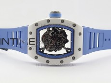 RM035-02 Real White Ceramic Case V2 KVF Best Edition Skeleton Dial Blue Crown on Blue Rubber Strap MIYOTA8215