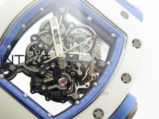 RM035-02 Real White Ceramic Case V2 KVF Best Edition Skeleton Dial Blue Crown on Blue Rubber Strap MIYOTA8215