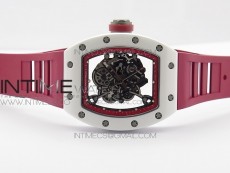 RM035-02 Real White Ceramic Case V2 KVF Best Edition Skeleton Dial Red Crown on Red Rubber Strap MIYOTA8215