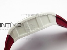 RM035-02 Real White Ceramic Case V2 KVF Best Edition Skeleton Dial Red Crown on Red Rubber Strap MIYOTA8215