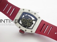 RM035-02 Real White Ceramic Case V2 KVF Best Edition Skeleton Dial Red Crown on Red Rubber Strap MIYOTA8215