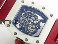 RM035-02 Real White Ceramic Case V2 KVF Best Edition Skeleton Dial Red Crown on Red Rubber Strap MIYOTA8215