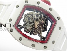 RM035-02 Real White Ceramic Case V2 KVF Best Edition Skeleton Dial Red Crown on White Rubber Strap MIYOTA8215