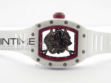 RM035-02 Real White Ceramic Case V2 KVF Best Edition Skeleton Dial Red Crown on White Rubber Strap MIYOTA8215