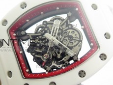 RM035-02 Real White Ceramic Case V2 KVF Best Edition Skeleton Dial Red Crown on White Rubber Strap MIYOTA8215