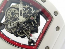 RM035-02 Real White Ceramic Case V2 KVF Best Edition Skeleton Dial Red Crown on White Rubber Strap MIYOTA8215