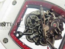 RM035-02 Real White Ceramic Case V2 KVF Best Edition Skeleton Dial Red Crown on White Rubber Strap MIYOTA8215