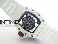 RM035-02 Real White Ceramic Case V2 KVF Best Edition Skeleton Dial Red Crown on White Rubber Strap MIYOTA8215