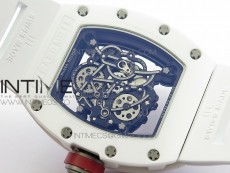 RM035-02 Real White Ceramic Case V2 KVF Best Edition Skeleton Dial Red Crown on White Rubber Strap MIYOTA8215