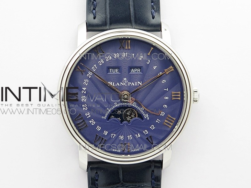 Villeret 6654 SS Complicated Function OMF 1:1 Best Edition Blue Dial on Blue Leather Strap A6654 V3