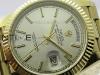 Day-Date 40mm 228239 BP New Dial Version 904 YG Silver Sticks Markers Dial on YG President Bracelet A2836