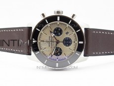 SuperOcean 44mm Black Ceramic Bezel Silver Dial on Gummy strap A7750