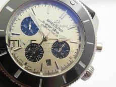SuperOcean 44mm Black Ceramic Bezel Silver Dial on Gummy strap A7750