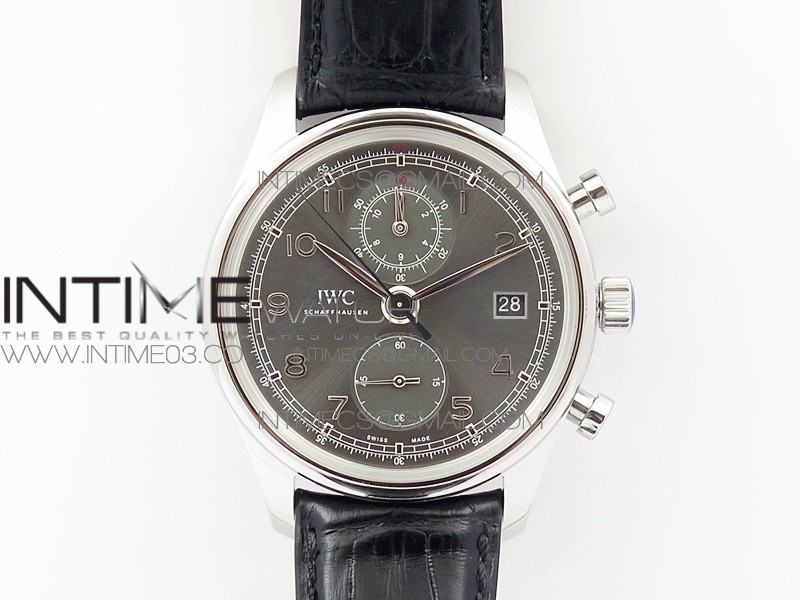 Portuguese IW390404 SS AZF 1:1 Best Edition Gray Dial A7750 On Black Leather Strap