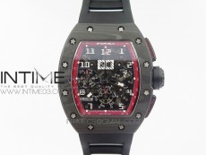 RM011 Carbon Case Chronograph KVF 1:1 Best Edition Carbon Case Bezel Skeleton Dial on Black Rubber Strap A7750