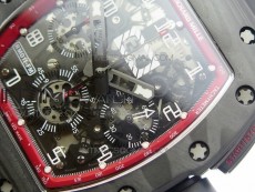 RM011 Carbon Case Chronograph KVF 1:1 Best Edition Carbon Case Bezel Skeleton Dial on Black Rubber Strap A7750