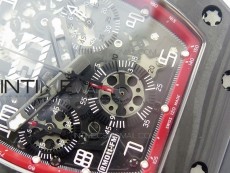 RM011 Carbon Case Chronograph KVF 1:1 Best Edition Carbon Case Bezel Skeleton Dial on Black Rubber Strap A7750