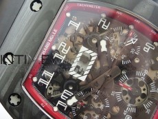 RM011 Carbon Case Chronograph KVF 1:1 Best Edition Carbon Case Bezel Skeleton Dial on Black Rubber Strap A7750