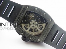 RM011 Carbon Case Chronograph KVF 1:1 Best Edition Carbon Case Bezel Skeleton Dial on Black Rubber Strap A7750