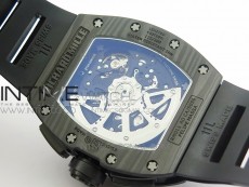 RM011 Carbon Case Chronograph KVF 1:1 Best Edition Carbon Case Bezel Skeleton Dial on Black Rubber Strap A7750