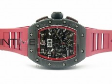 RM011 Carbon Case Chronograph KVF 1:1 Best Edition Carbon Case Bezel Skeleton Dial on Red Rubber Strap A7750