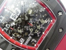 RM011 Carbon Case Chronograph KVF 1:1 Best Edition Carbon Case Bezel Skeleton Dial on Red Rubber Strap A7750