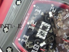 RM011 Carbon Case Chronograph KVF 1:1 Best Edition Carbon Case Bezel Skeleton Dial on Red Rubber Strap A7750