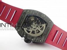 RM011 Carbon Case Chronograph KVF 1:1 Best Edition Carbon Case Bezel Skeleton Dial on Red Rubber Strap A7750
