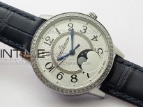 Rendez-Vous Night & Day SS ZF 1:1 Best Edition White Textured Dial Diamonds Bezel on Blue Leather Strap A898