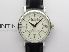 Calatrava 5153G-010 SS ZF 1:1 Best Edition White textured dial on Black Leather Strap A324CS