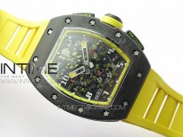 RM12-1 Real Tourbillon Forge Carbon KVF Best Edition Skeleton Dial Yellow inner bezel on Yellow Rubber Strap