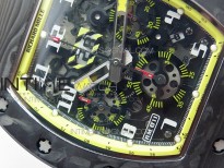 RM12-1 Real Tourbillon Forge Carbon KVF Best Edition Skeleton Dial Yellow inner bezel on Yellow Rubber Strap