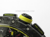 RM12-1 Real Tourbillon Forge Carbon KVF Best Edition Skeleton Dial Yellow inner bezel on Black Rubber Strap