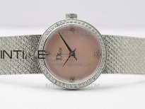 La d de dior satine SS Case 5055F 1:1 Best Edition  Pink MOP Dial on SS bracelet Swiss Quartz