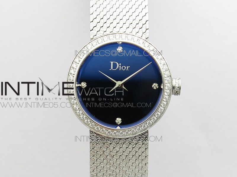 La d de dior satine SS Crystal Bezel 8848F 1:1 Best Edition  Blue Dial on SS bracelet Swiss Quartz