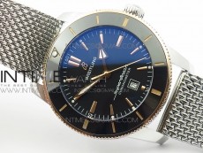 Super Ocean Heritage Blue Ceramic Bezel SS/RG Black Dial on SS Bracelet A2824