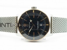 Super Ocean Heritage Blue Ceramic Bezel SS/RG Black Dial on SS Bracelet A2824
