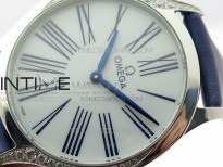 Ladies' De Ville Trésor Diamond Blue Fabric Watch OXF 1:1 Best Edition Swiss Quartz