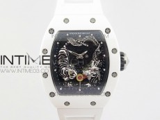 RM051 Real White Ceramic Case KVF Best Edition Skeleton Dial on White Rubber Strap MIYOTA8215