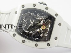 RM051 Real White Ceramic Case KVF Best Edition Skeleton Dial on White Rubber Strap MIYOTA8215