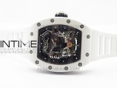 RM051 Real White Ceramic Case KVF Best Edition Skeleton Dial on White Rubber Strap MIYOTA8215