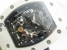 RM051 Real White Ceramic Case KVF Best Edition Skeleton Dial on White Rubber Strap MIYOTA8215