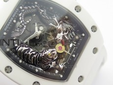 RM051 Real White Ceramic Case KVF Best Edition Skeleton Dial on White Rubber Strap MIYOTA8215