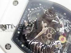 RM051 Real White Ceramic Case KVF Best Edition Skeleton Dial on White Rubber Strap MIYOTA8215