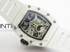 RM051 Real White Ceramic Case KVF Best Edition Skeleton Dial on White Rubber Strap MIYOTA8215
