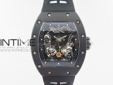 RM051 Real Black Ceramic Case KVF Best Edition Skeleton Dial on White Rubber Strap MIYOTA8215
